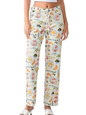 Italian summer Mediterranean wide leg tapas novelty print pants jeans